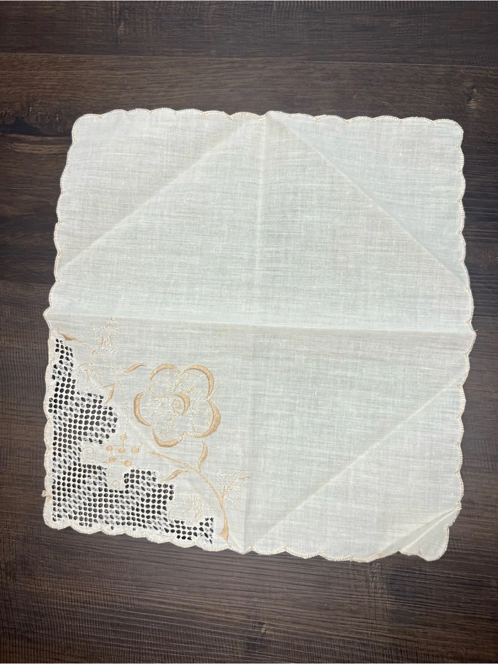 Set of Five Vintage Off White and Brown Napkins